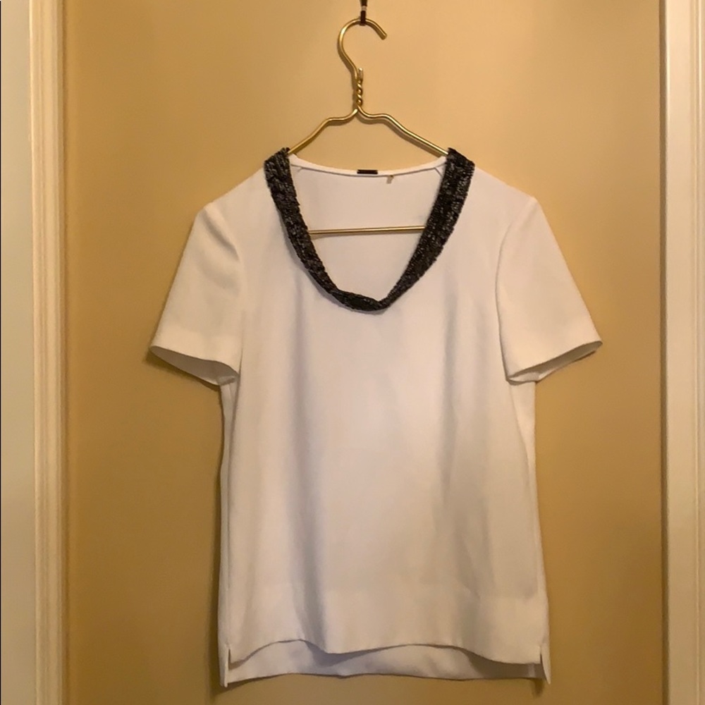 Elite Tahari sequin collar white silk shirt